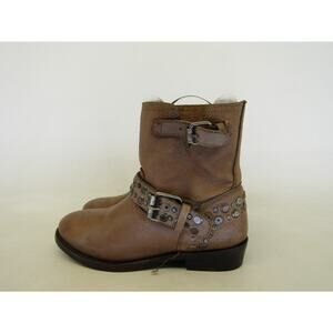 ASH Womens Size 37 EUR Distressed Brown Leather Engineer Ankle Boots Bootie